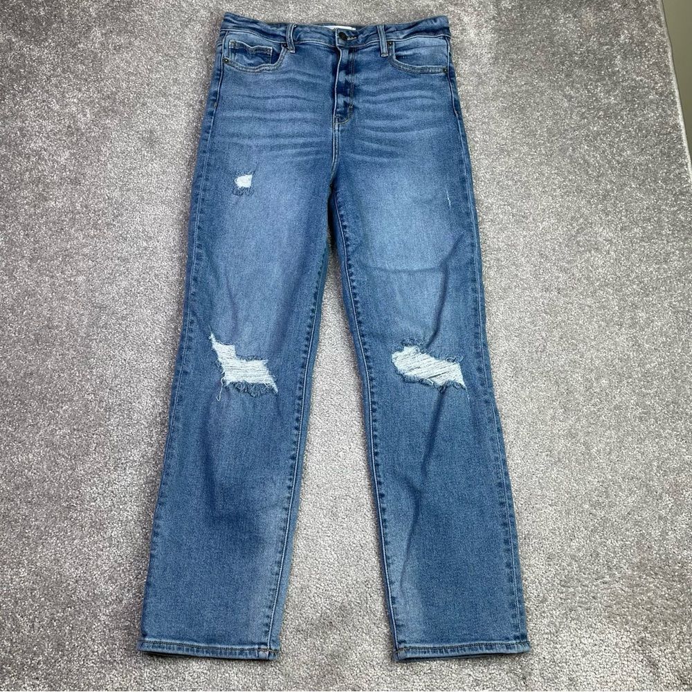Carly Jeans LA Women’s 9 Blue Straight High Rise Medium Wash Distressed Ripped